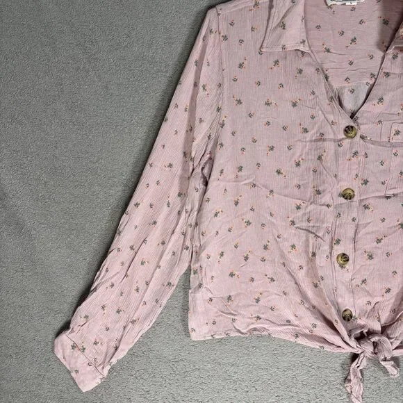 Hippie Rose Top Womens Size L Pink Floral Tie Waist Soft Girl Ditsy Boho Cottage - Picture 5 of 16